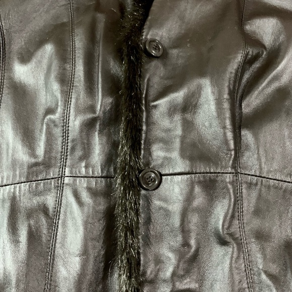 π» Very Chic Genuine Leather Coat, Full Knee Length, Fur Trim, Brown. L, Large - Picture 4 of 12